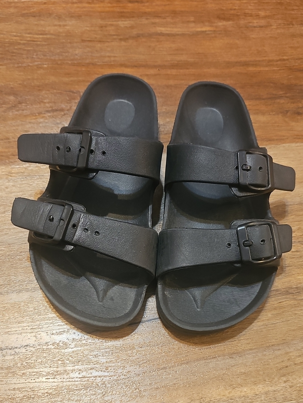 Kids Black Double-Buckle Slide Sandals